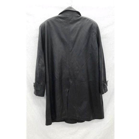 Carina New York Women’s Black Collared Button Long Leather Coat Size Medium - Picture 4 of 16